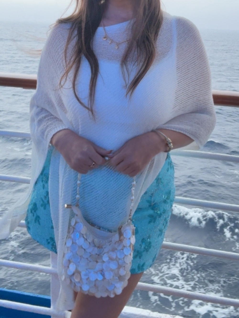 Light Cream Knit Wrap Sweater - Women and beaded skirt